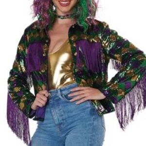 California Costumes Mardi Gras Purple Green Sequin Vibrant Fringe Blazer